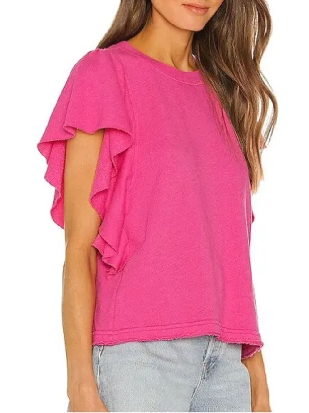 Sz S Michael Stars pink magenta Ariana Flutter Sleeve pullover top terry cloth